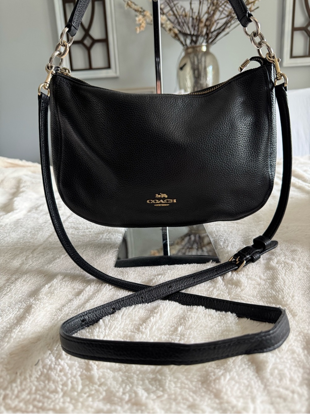 Coach Black Pebbled Leather Shoulder Bag with Gold Hardware